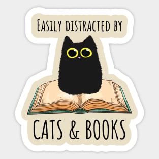 Easily Distracted By Cats & Books Sticker